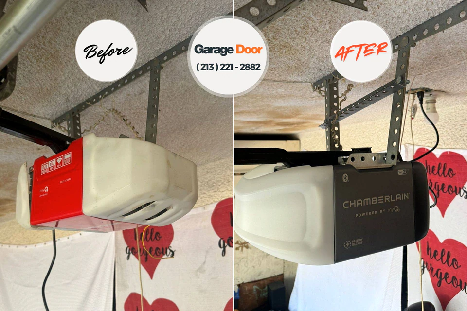 Before and after: garage door opener repair Harwood Heights, IL